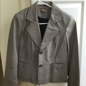 Pewter colored cropped leather blazer/jacket